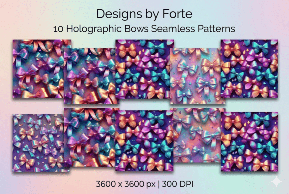 10 Holographic Bows Seamless Patterns: A Unique Resource for Modern Design Projects
