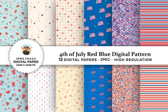 4th of July Red Blue Digital Patterns for Creative and Practical Uses
