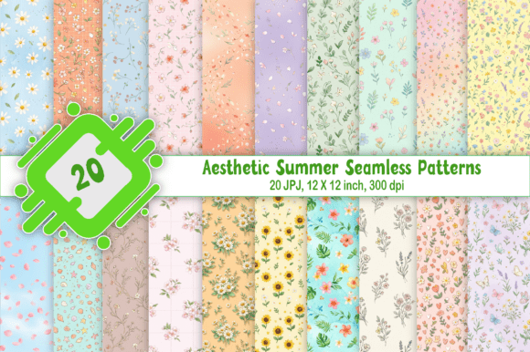 Aesthetic Summer Seamless Patterns: Elevate Your Creative Projects with 20 Pastel Floral Digital Papers