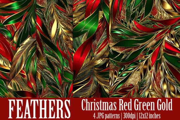 Christmas Colors Feathers Patterns, S5 – A Festive Design Essential for Modern Creations