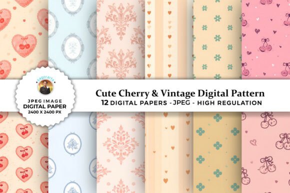Cute Cherry Vintage Digital Patterns: Timeless Elegance for Creative Projects