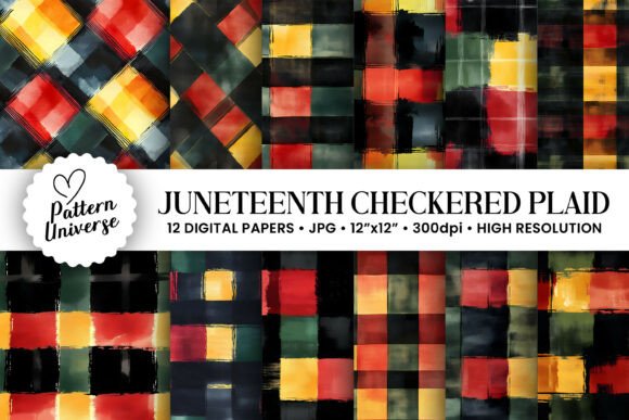 Juneteenth Watercolor Plaid Patterns for Creative Projects