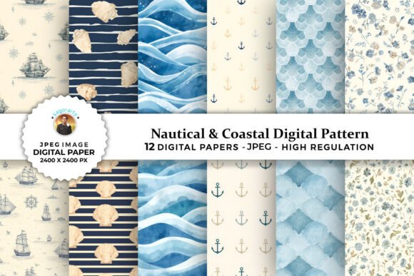 Nautical Coastal Digital Patterns: A Versatile Resource for Creative Projects