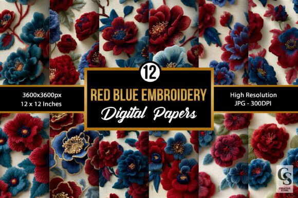 Red Blue Floral Embroidery Patterns: Vibrant Designs for Creative Projects