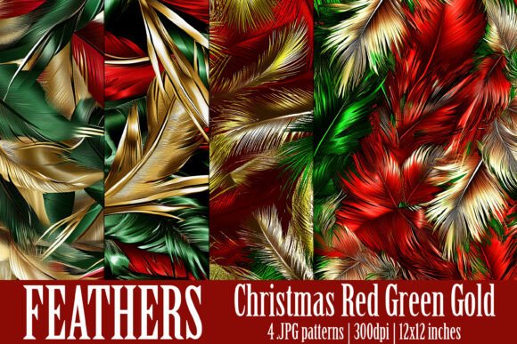 Red Green Gold Feather Patterns, S10 – A Unique Collection for Creative Projects