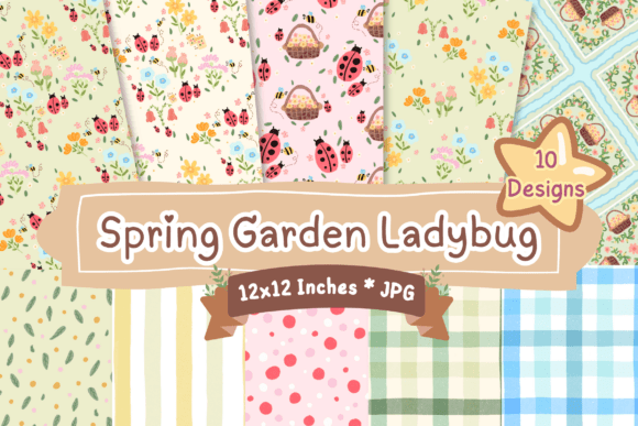 Spring Ladybug Seamless Patterns for Creative Projects