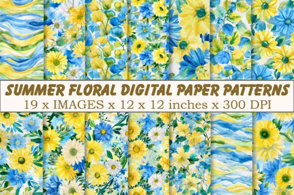 Summer Floral Digital Paper Patterns for Creative Projects