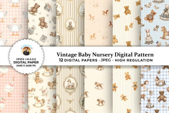 Vintage Baby Nursery Digital Patterns for Creative Projects