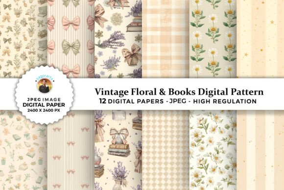 Vintage Floral Books Digital Patterns for Creative Projects