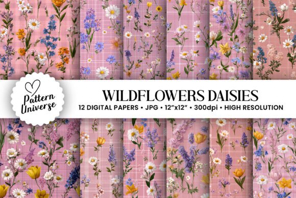 Wildflower Daisies Seamless Patterns for Creative Projects